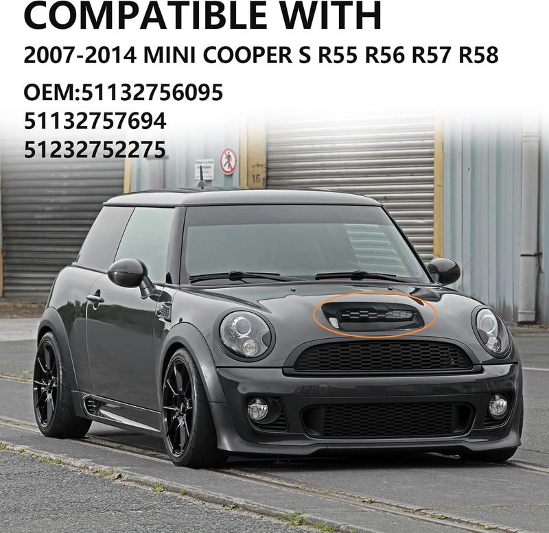 bumxca Front Hood Bonnet Air Intake Vent Scoop Cover Compatible with Mini Cooper S R55 R56 R57 R58 2007-2014, Hood Bonnet Scoop Cover, Front Air Intake Vent for Mini Cooper Accessories (Gloss Black) - Image 2